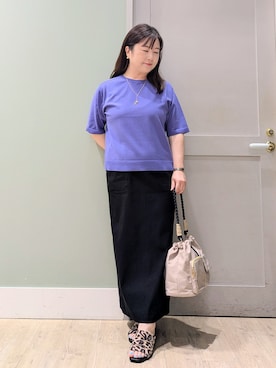 「grove（グローブ）の【ひんやり・UVカット・洗濯機◎】Tシャツ感覚で着られるコットン混ニット（ニット/セーター、パープル系）」を使った、チグ♪さん（レディース・151cm）の夏コーディネート