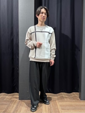 「THE SHOP TK （ザ ショップ ティーケー ）のチェック柄ダンボール スウェット 洗濯機OK（Tシャツ/カットソー、ベージュ系）」を使った、tomoyaさん（メンズ・165cm）の春コーディネート