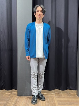 「THE SHOP TK （ザ ショップ ティーケー ）の【2点セット】カーディガン＋半袖Tシャツ 洗濯機OK（カーディガン/ボレロ、ブルー系）」を使った、tomoyaさん（メンズ・165cm）の春コーディネート