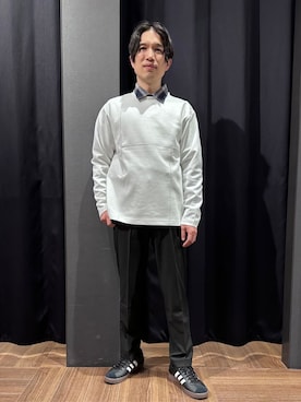 「THE SHOP TK （ザ ショップ ティーケー ）のダンボール ステッチ切替デザイン 長袖Tシャツ 洗濯機OK（Tシャツ/カットソー、ホワイト系）」を使った、tomoyaさん（メンズ・165cm）の春コーディネート