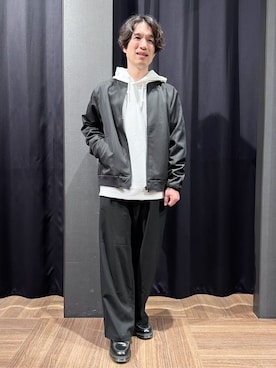 「THE SHOP TK （ザ ショップ ティーケー ）のFLEX LINE ストレッチリブブルゾン　ストレッチ/防シワ/マシンウォッシャブル/セットアップ可（ブルゾン、ブラック系）」を使った、tomoyaさん（メンズ・165cm）の春コーディネート