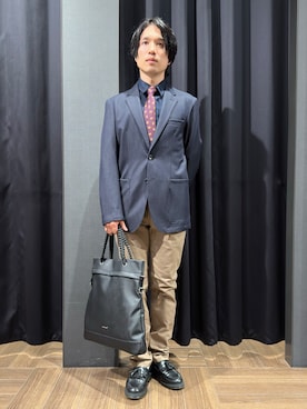 「THE SHOP TK （ザ ショップ ティーケー ）の【ストレッチ／洗濯機OK／セットアップ可】デニムライク ジャケット（テーラードジャケット、ブルー系）」を使った、tomoyaさん（メンズ・165cm）の秋コーディネート