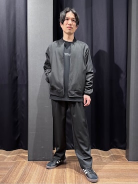 「THE SHOP TK （ザ ショップ ティーケー ）のFLEX LINE ストレッチリブブルゾン　ストレッチ/防シワ/マシンウォッシャブル/セットアップ可（ブルゾン、ブラック系）」を使った、tomoyaさん（メンズ・165cm）の春コーディネート