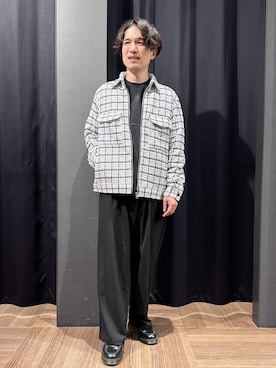 「THE SHOP TK （ザ ショップ ティーケー ）の【カジュアルに上品さをプラス】変わり織ツイードブルゾン　洗濯機OK（ブルゾン、ホワイト系）」を使った、tomoyaさん（メンズ・165cm）の春コーディネート