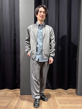「THE SHOP TK （ザ ショップ ティーケー ）のFLEX LINE ストレッチリブブルゾン　ストレッチ/防シワ/マシンウォッシャブル/セットアップ可（ブルゾン、グレー系）」を使った、tomoyaさん（メンズ・165cm）の春コーディネート