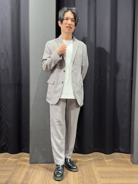 「THE SHOP TK （ザ ショップ ティーケー ）の【LINO FINE】リネンライク テーラードジャケット 吸水速乾/イージーケア/UVカット/洗濯機OK（テーラードジャケット、ベージュ系）」を使った、tomoyaさん（メンズ・165cm）の春コーディネート