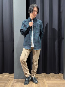 「THE SHOP TK （ザ ショップ ティーケー ）の【防シワ／洗濯機OK】アソート 長袖ネルシャツ（シャツ/ブラウス、グリーン系）」を使った、tomoyaさん（メンズ・165cm）の秋コーディネート