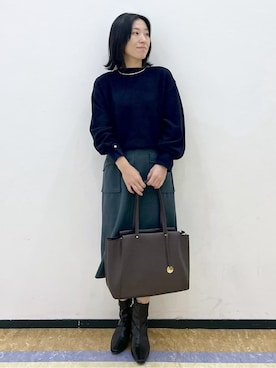 「index（インデックス）のラメガーター編みボートネックニット【洗濯機OK】《8col/XS～LL》（ニット/セーター、ブルー系）」を使った、su.さん（レディース・162cm）の冬コーディネート