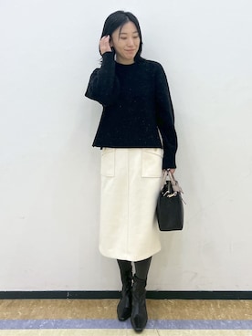 「index（インデックス）のモックネックボクシーラメニット【洗濯機OK】《7col》（ニット/セーター、ブラック系）」を使った、su.さん（レディース・162cm）の冬コーディネート
