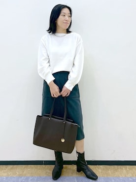 「index（インデックス）のラメガーター編みボートネックニット【洗濯機OK】《8col/XS～LL》（ニット/セーター、ホワイト系）」を使った、su.さん（レディース・162cm）の冬コーディネート