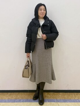 「index（インデックス）のKAWADAダウンショートコート【撥水/洗濯機OK/静電気防止裏地】《XS～LL》（ダウンジャケット/コート、ブラック系）」を使った、su.さん（レディース・162cm）の秋コーディネート