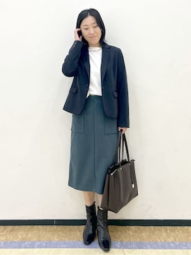 「index（インデックス）の《5色展開/XS-LLサイズ》ストレッチテーラードジャケット/セットアップ対応【イージーアイロン】（テーラードジャケット、ブルー系）」を使った、su.さん（レディース・162cm）の冬コーディネート