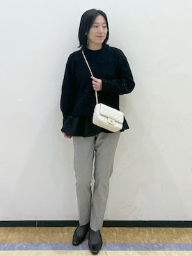 「index（インデックス）のモックネックボクシーラメニット【洗濯機OK】《7col》（ニット/セーター、ブラック系）」を使った、su.さん（レディース・162cm）の冬コーディネート