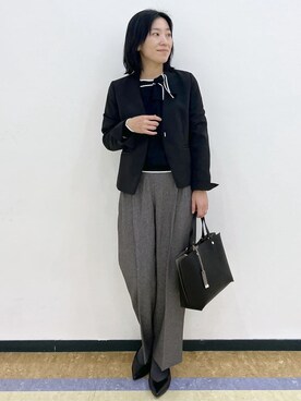 「index（インデックス）のストレッチノーカラージャケット/セットアップ対応【洗濯機洗い可/イージーアイロン/防シワ】（ノーカラージャケット、ブラック系）」を使った、su.さん（レディース・162cm）の秋コーディネート
