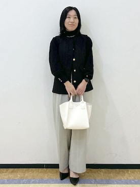 「index（インデックス）のファンシーツイードペプラムジレ【洗える】（ベスト、ブラック系）」を使った、su.さん（レディース・162cm）の冬コーディネート
