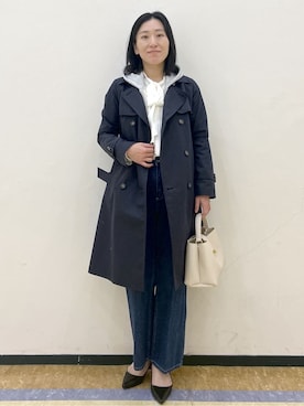 「index（インデックス）の撥水トレンチコート【洗濯機OK/花粉対応】《XS～3L》（トレンチコート、ブルー系）」を使った、su.さん（レディース・162cm）の冬コーディネート