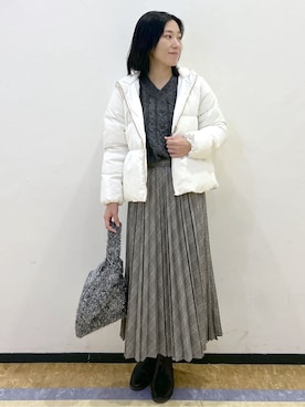 「index（インデックス）のKAWADAダウンペプラムショートコート【撥水/洗濯機OK/静電気防止裏地】（ダウンジャケット/コート、ホワイト系）」を使った、su.さん（レディース・162cm）の冬コーディネート