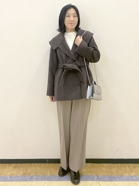 「index（インデックス）のベルト付ビッグカラーミドルコート（チェスターコート、ブラウン系）」を使った、su.さん（レディース・162cm）の秋コーディネート