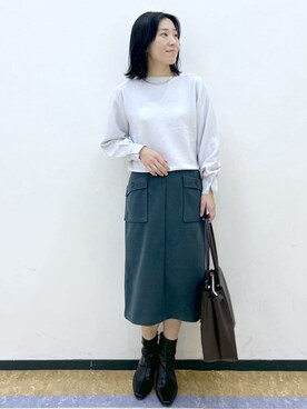 「index（インデックス）のラメガーター編みボートネックニット【洗濯機OK】《8col/XS～LL》（ニット/セーター、ブルー系）」を使った、su.さん（レディース・162cm）の冬コーディネート