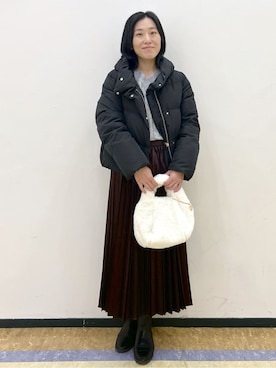 「index（インデックス）のKAWADAダウンショートコート【撥水/洗濯機OK/静電気防止裏地】《XS～LL》（ダウンジャケット/コート、ブラック系）」を使った、su.さん（レディース・162cm）の冬コーディネート