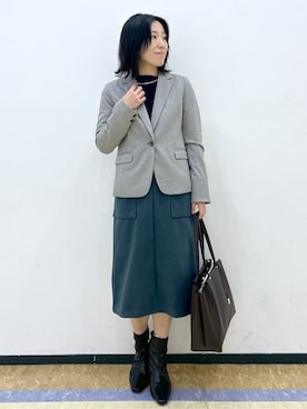 「index（インデックス）の《5色展開/XS-LLサイズ》ストレッチテーラードジャケット/セットアップ対応【イージーアイロン】（テーラードジャケット、ブラック系）」を使った、su.さん（レディース・162cm）の冬コーディネート