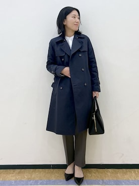 「index（インデックス）の撥水トレンチコート【洗濯機OK/花粉対応】《XS～3L》（トレンチコート、ブルー系）」を使った、su.さん（レディース・162cm）の冬コーディネート