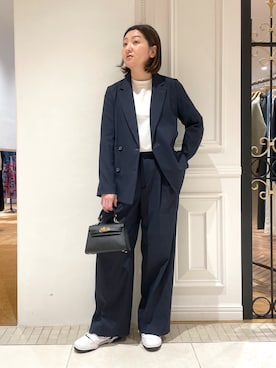 「DRESSTERIOR（ドレステリア）の【セットアップ可/吸水速乾/ウォッシャブル】リネンブレンドオックスダブルジャケット（テーラードジャケット、ブルー系）」を使った、makiさん（レディース・161cm）の夏コーディネート