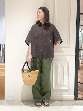 「DRESSTERIOR（ドレステリア）のピュアラミー シャツ（シャツ/ブラウス、ブラウン系）」を使った、makiさん（レディース・161cm）の夏コーディネート