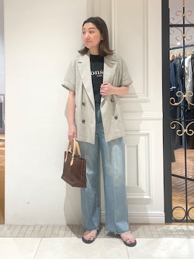 「DRESSTERIOR（ドレステリア）の【接触冷感／抗菌防臭／消臭】アイスクリアコットン Bonsoir ロゴTシャツ（Tシャツ/カットソー、ブラック系）」を使った、makiさん（レディース・161cm）の夏コーディネート