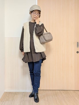 「アイテム（キャスケット、ブラウン系）」を使った、YuAさん（レディース・162cm）の秋コーディネート