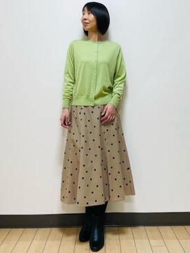 「アイテム（アンサンブル、グリーン系）」を使った、Riiさん（レディース・170cm）の冬コーディネート