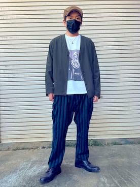「アイテム（スラックス、グリーン系）」を使った、daiking2741さん（メンズ・163cm）の秋コーディネート