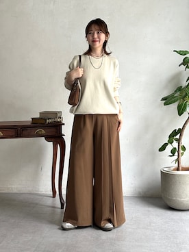 「un dix cors（アンディコール）のドロストプルオーバー（Tシャツ/カットソー、ホワイト系）」を使った、m i n aさん（レディース・158cm）の夏コーディネート