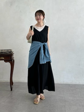 「un dix cors（アンディコール）のシアーDENIMシャツ（シャツ/ブラウス、ブルー系）」を使った、m i n aさん（レディース・158cm）の夏コーディネート