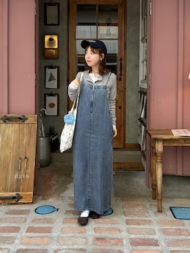 「un dix cors（アンディコール）のレイヤードヘンリープルオーバー（Tシャツ/カットソー、グレー系）」を使った、m i n aさん（レディース・158cm）の春コーディネート