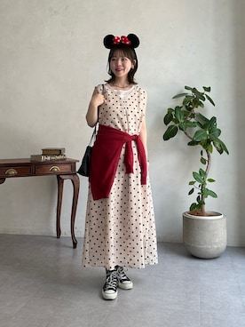 「un dix cors（アンディコール）のノースリタックワンピース（ワンピース、ホワイト系）」を使った、m i n aさん（レディース・158cm）の夏コーディネート