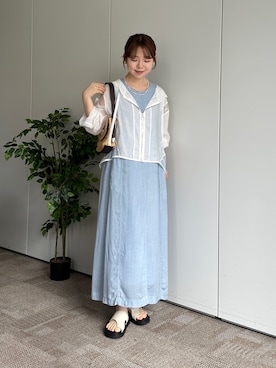 「un dix cors（アンディコール）のシアーフードブルゾン（ブルゾン、ホワイト系）」を使った、m i n aさん（レディース・158cm）の春コーディネート