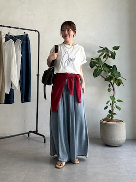 「un dix cors（アンディコール）のメッシュスリーブカーデ（カーディガン/ボレロ、レッド系）」を使った、m i n aさん（レディース・158cm）の夏コーディネート