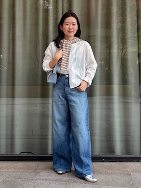 「IENA（イエナ）のYANUK/ヤヌーク 別注 MARY Baggy straight デニムパンツ 57162501（デニムパンツ、ブルー系）」を使った、yuyukaさん（レディース・161cm）の春コーディネート