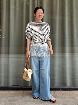 「IENA（イエナ）のYANUK/ヤヌーク 別注 LYDIA デニムパンツ（デニムパンツ、ブルー系）」を使った、yuyukaさん（レディース・161cm）の春コーディネート