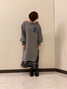 「カモ柄」｜「アイテム（ブーツ）」を使った、MANAさん（レディース・155cm）の秋コーディネート