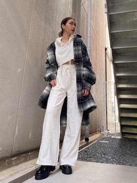 「チェック柄」｜「アイテム（その他アウター）」を使った、envym_sakuraさん（レディース・163cm）の秋コーディネート