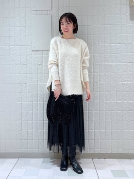 「A part by（アパートバイ）の≪追加3≫ラメチュールプリーツスカート（スカート）」を使った、あやなさん（レディース・165cm）の冬コーディネート