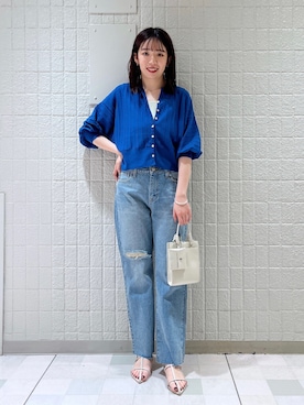 「参戦服」｜「アイテム（パンツ、ブルー系）」を使った、あやなさん（レディース・165cm）の夏コーディネート