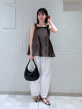 「A part by（アパートバイ）のワンショルカナグツキバッグ（ハンドバッグ）」を使った、あやなさん（レディース・165cm）の夏コーディネート