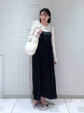 「A part by（アパートバイ）のチュールハンドルトート（ショルダーバッグ）」を使った、あやなさん（レディース・165cm）の冬コーディネート