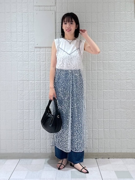 「A part by（アパートバイ）のワンショルカナグツキバッグ（ハンドバッグ）」を使った、あやなさん（レディース・165cm）の夏コーディネート