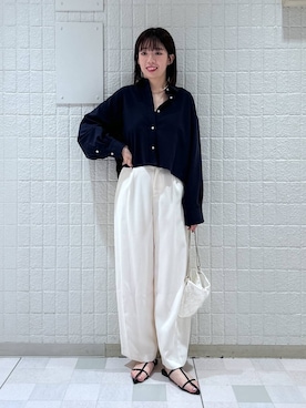 「A part by（アパートバイ）のショートオックスシャツ≪追加2≫（シャツ/ブラウス）」を使った、あやなさん（レディース・165cm）の秋コーディネート