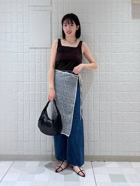 「A part by（アパートバイ）のワンショルカナグツキバッグ（ハンドバッグ）」を使った、あやなさん（レディース・165cm）の夏コーディネート