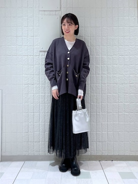 「A part by（アパートバイ）の≪追加3≫ラメチュールプリーツスカート（スカート）」を使った、あやなさん（レディース・165cm）の春コーディネート